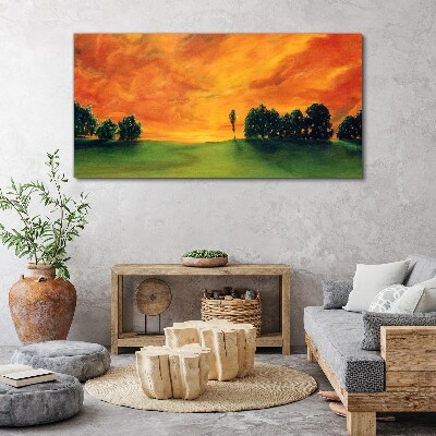Sunset over the green hill Canvas wall art