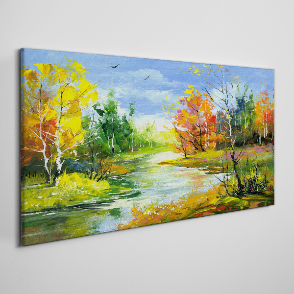 Autumn scenery by the river Canvas wall art