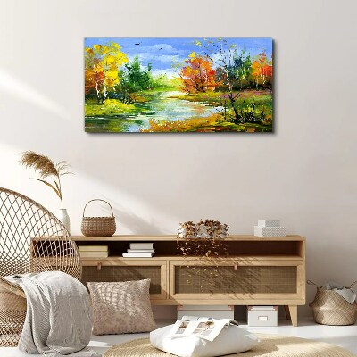 Autumn scenery by the river Canvas wall art