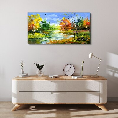 Autumn scenery by the river Canvas wall art