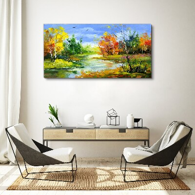Autumn scenery by the river Canvas wall art