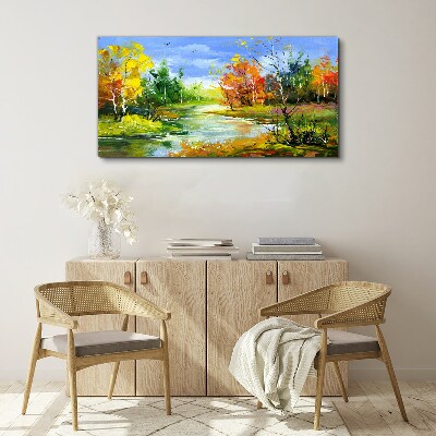 Autumn scenery by the river Canvas wall art