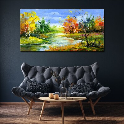 Autumn scenery by the river Canvas wall art
