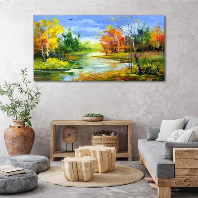 Autumn scenery by the river Canvas wall art