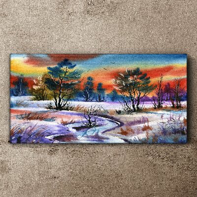 Winter landscape in rainbow colors Canvas wall art