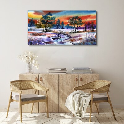 Winter landscape in rainbow colors Canvas wall art