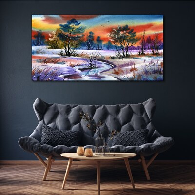 Winter landscape in rainbow colors Canvas wall art