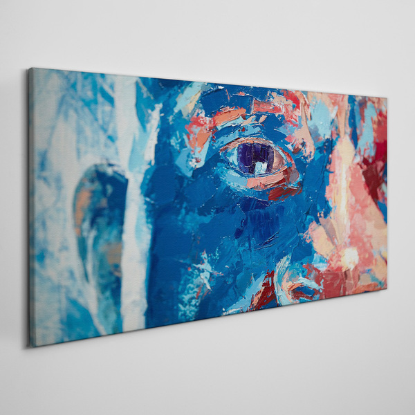 Intense Face in Blue Shades Print on canvas