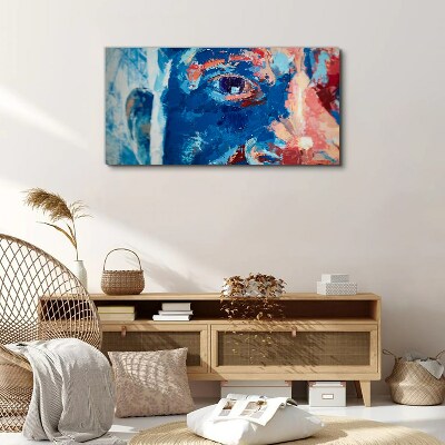 Intense Face in Blue Shades Print on canvas