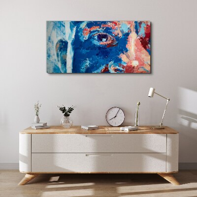 Intense Face in Blue Shades Print on canvas