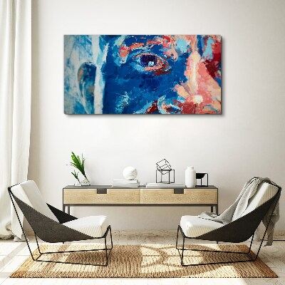 Intense Face in Blue Shades Print on canvas
