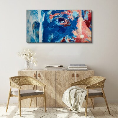 Intense Face in Blue Shades Print on canvas