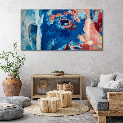 Intense Face in Blue Shades Print on canvas