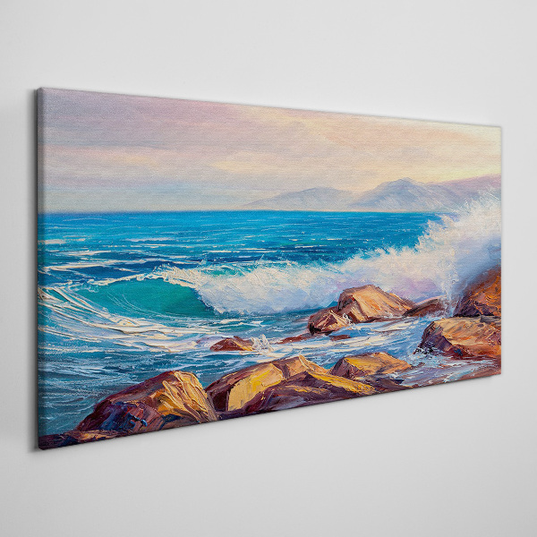Waves on the coast at sunset Canvas wall art