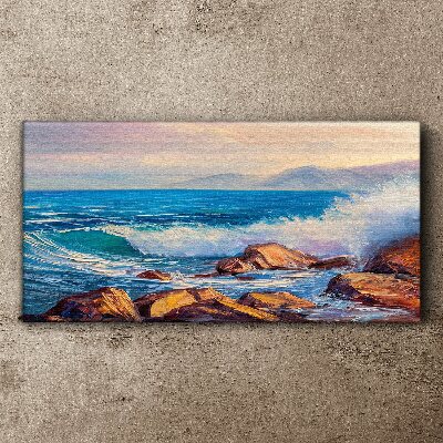 Waves on the coast at sunset Canvas wall art