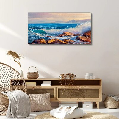Waves on the coast at sunset Canvas wall art