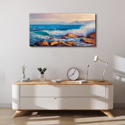 Waves on the coast at sunset Canvas wall art