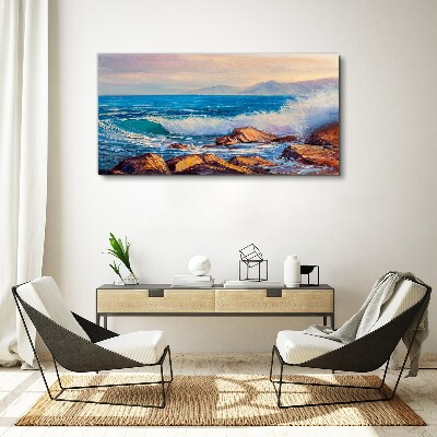 Waves on the coast at sunset Canvas wall art