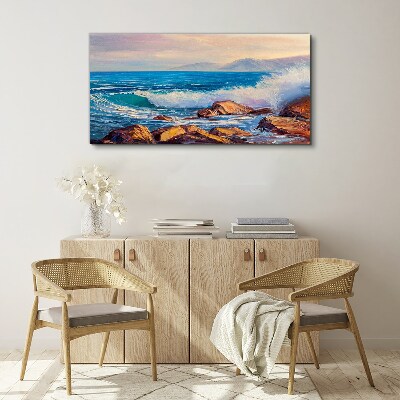 Waves on the coast at sunset Canvas wall art