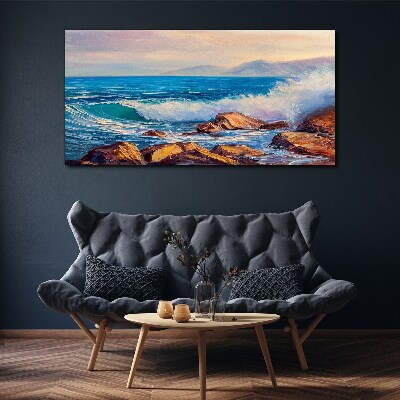 Waves on the coast at sunset Canvas wall art