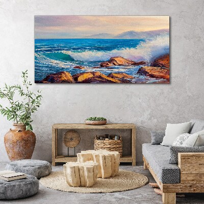 Waves on the coast at sunset Canvas wall art