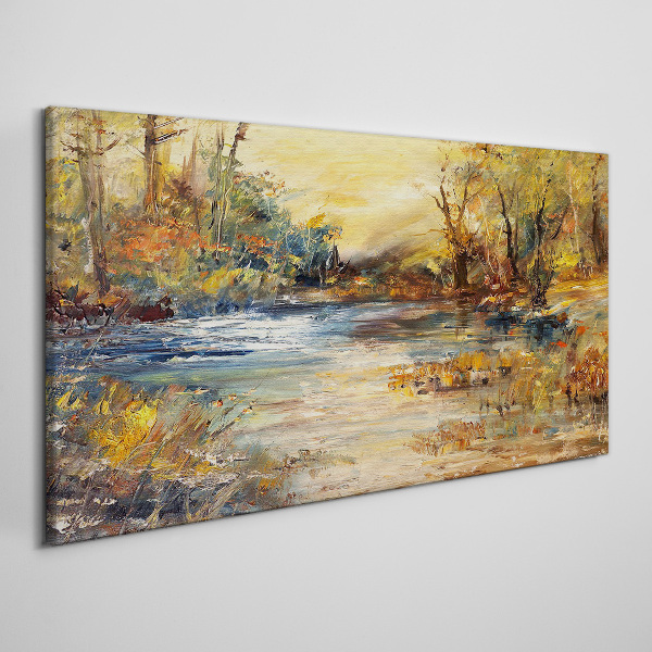 Autumn river in golden colors Print on canvas