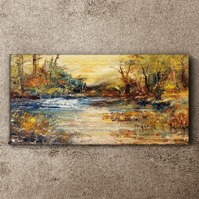 Autumn river in golden colors Print on canvas