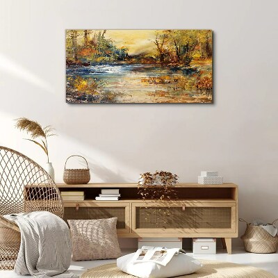 Autumn river in golden colors Print on canvas