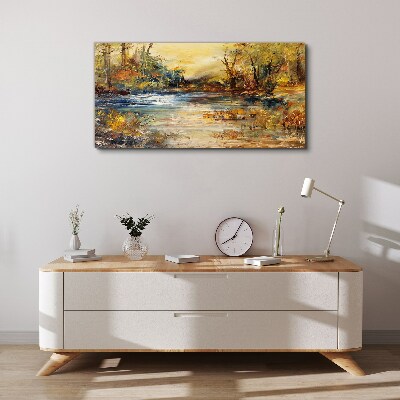 Autumn river in golden colors Print on canvas
