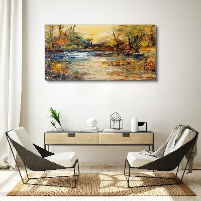 Autumn river in golden colors Print on canvas