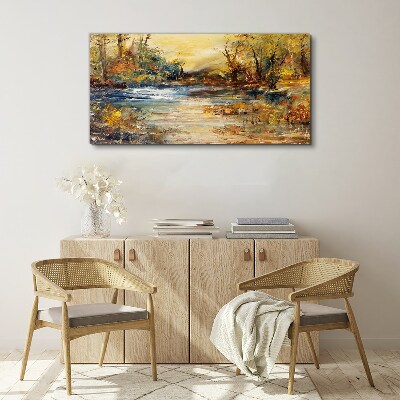 Autumn river in golden colors Print on canvas