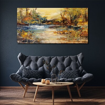 Autumn river in golden colors Print on canvas