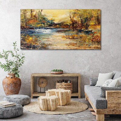 Autumn river in golden colors Print on canvas
