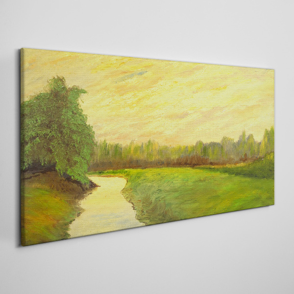 A peaceful landscape with a river and trees Canvas wall art