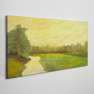 A peaceful landscape with a river and trees Canvas wall art
