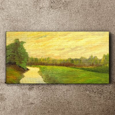 A peaceful landscape with a river and trees Canvas wall art