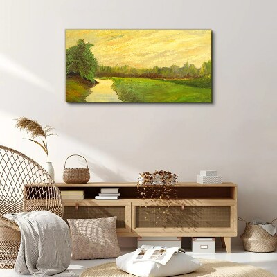 A peaceful landscape with a river and trees Canvas wall art