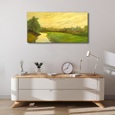 A peaceful landscape with a river and trees Canvas wall art