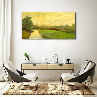 A peaceful landscape with a river and trees Canvas wall art