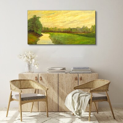 A peaceful landscape with a river and trees Canvas wall art