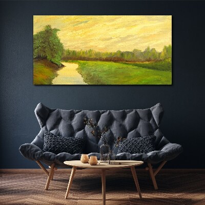 A peaceful landscape with a river and trees Canvas wall art