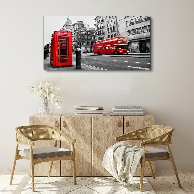 Red telephone in a grey city Canvas wall art
