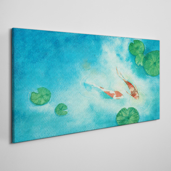 Koi in blue water Print on canvas