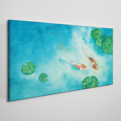 Koi in blue water Print on canvas