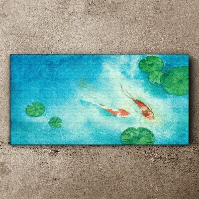 Koi in blue water Print on canvas