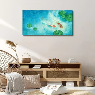 Koi in blue water Print on canvas