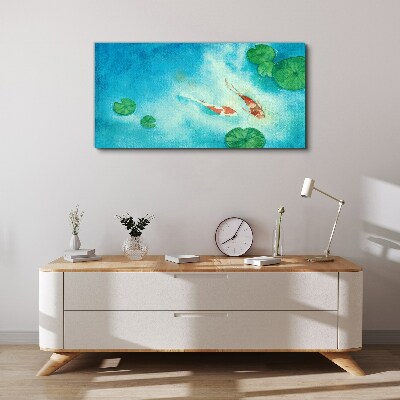 Koi in blue water Print on canvas