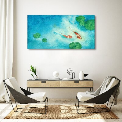 Koi in blue water Print on canvas