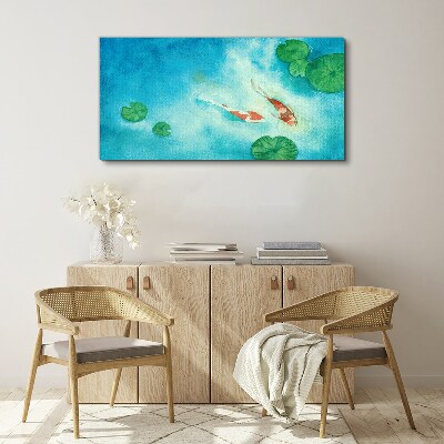 Koi in blue water Print on canvas