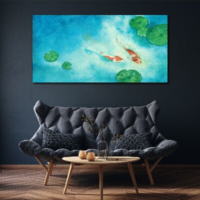 Koi in blue water Print on canvas